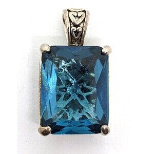 Marie Jennifer Blue Pendant Vintage Reversible Stone and Filigree Marked MJ